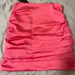Pink ruched mini skirt
